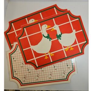 Vintage Goose Placemats Reversible Farmhouse Kitchen vinyl set of 3